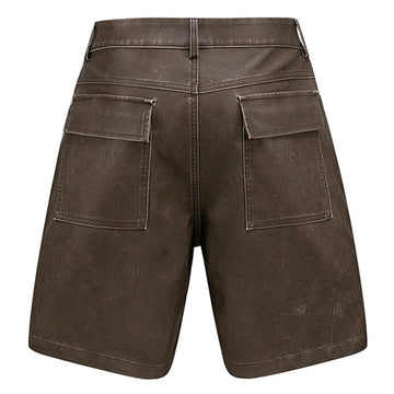 Brown Faux Leather Utility Shorts